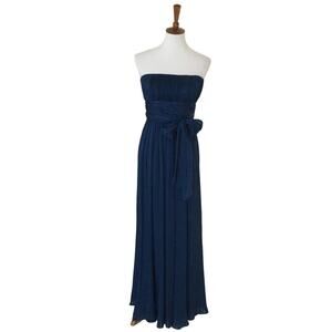 BCBGMaxAzria Timona Strapless Silk Gown in navy blue, size 10P